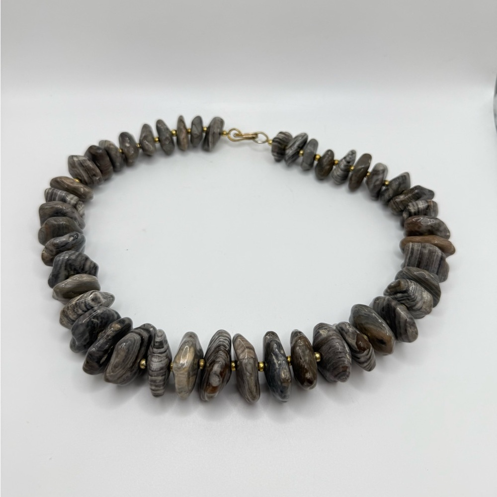Chunky Natural Stone Bead Statement Necklace Gray… - image 1